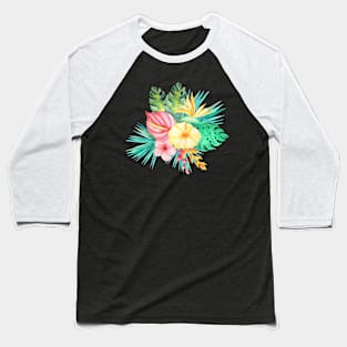 Tropical Flowers Floral Bouquet Yellow Pink Baseball T-Shirt